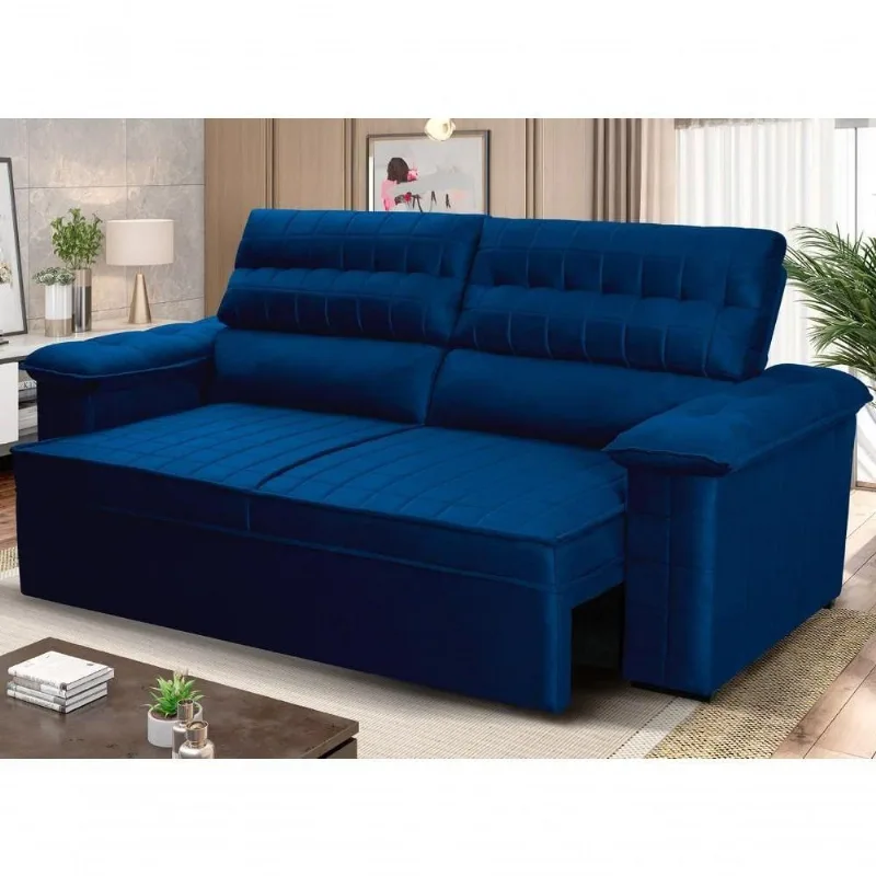 Sofá Retrátil Reclinável 3 Lugares Com Molas 2,00m Quantum Suede Velut Azul - King House - king
