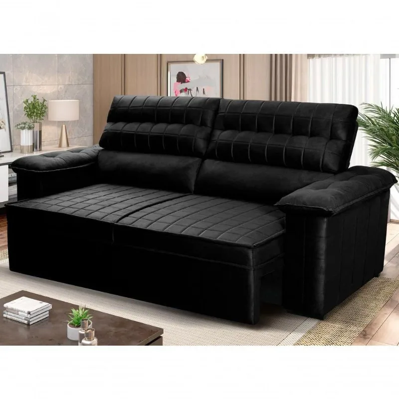 Sofá Retrátil Reclinável 2 Lugares Com Molas 1,80m Quantum Suede Velut Preto - King House - king