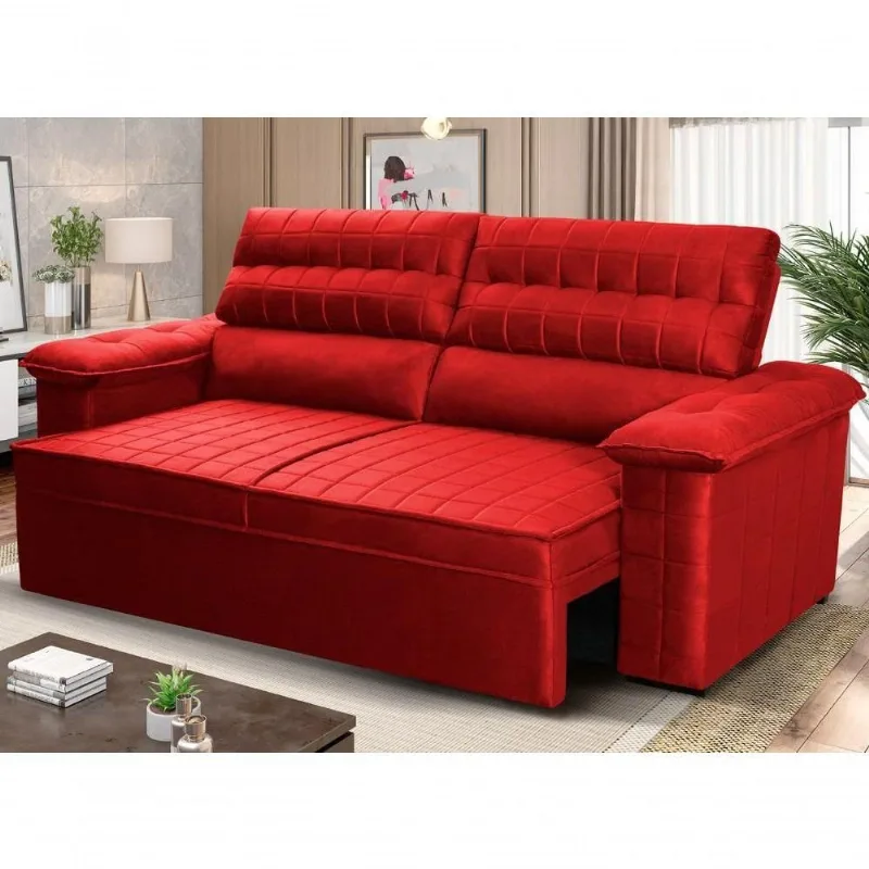 Sofá Retrátil Reclinável 2 Lugares Com Molas 1,80m Quantum Suede Velut Vermelho - King House - king
