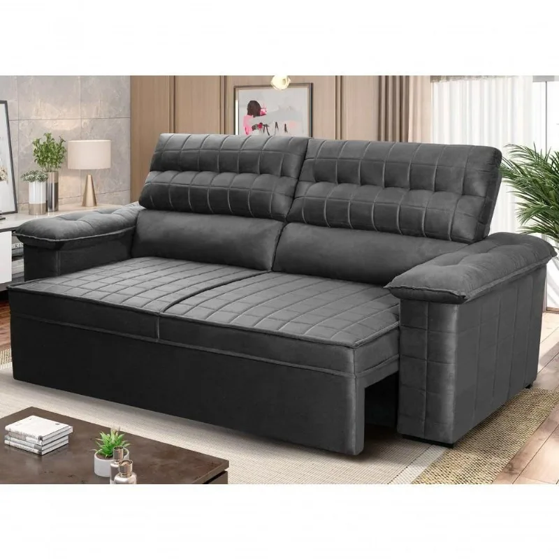 Sofá Retrátil Reclinável 2 Lugares Com Molas 1,80m Quantum Suede Velut Cinza - King House - king