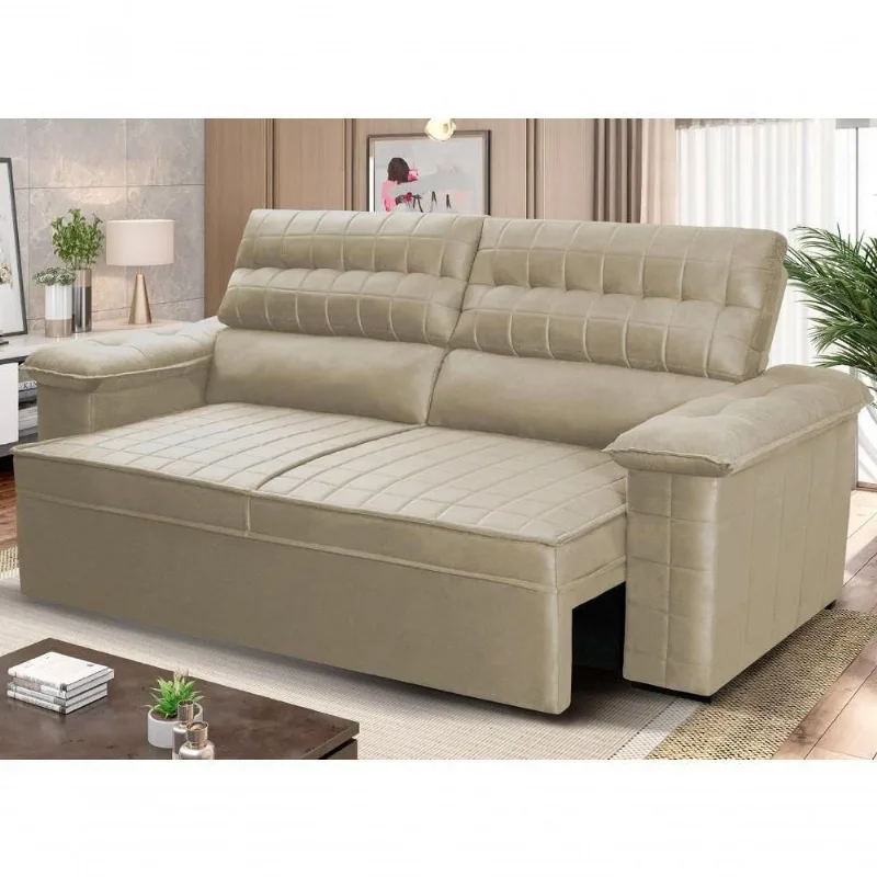 Sofá Retrátil Reclinável 2 Lugares Com Molas 1,80m Quantum Suede Velut Bege - King House - king