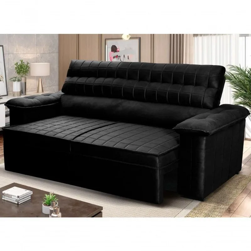 Sofá Retrátil Reclinável 2 Lugares Com Molas 1,50m Quantum Suede Velut Preto - King House - king