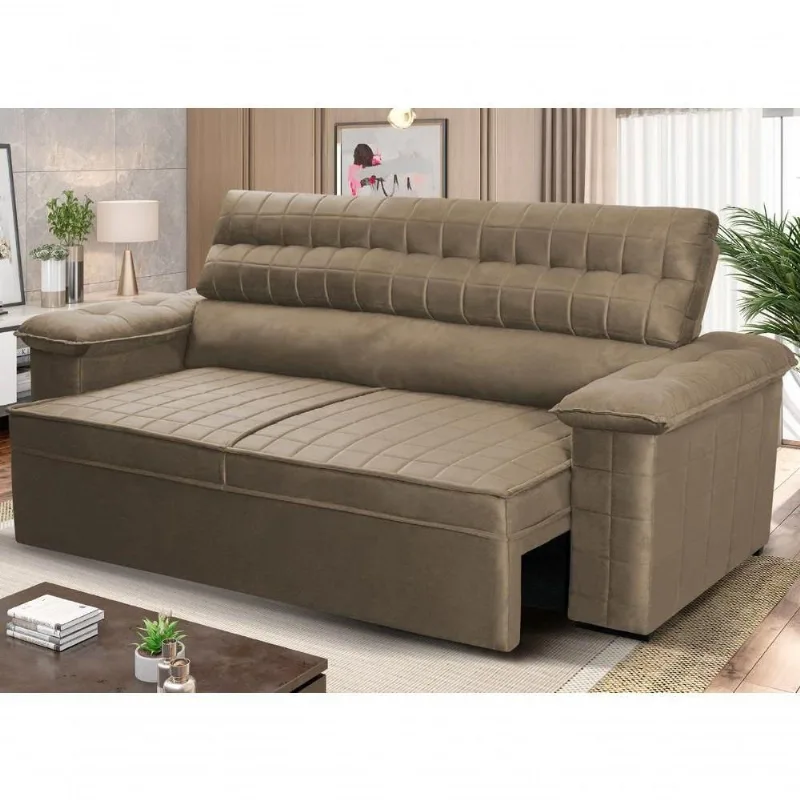 Sofá Retrátil Reclinável 2 Lugares Com Molas 1,50m Quantum Suede Velut Marrom Claro - King House - king