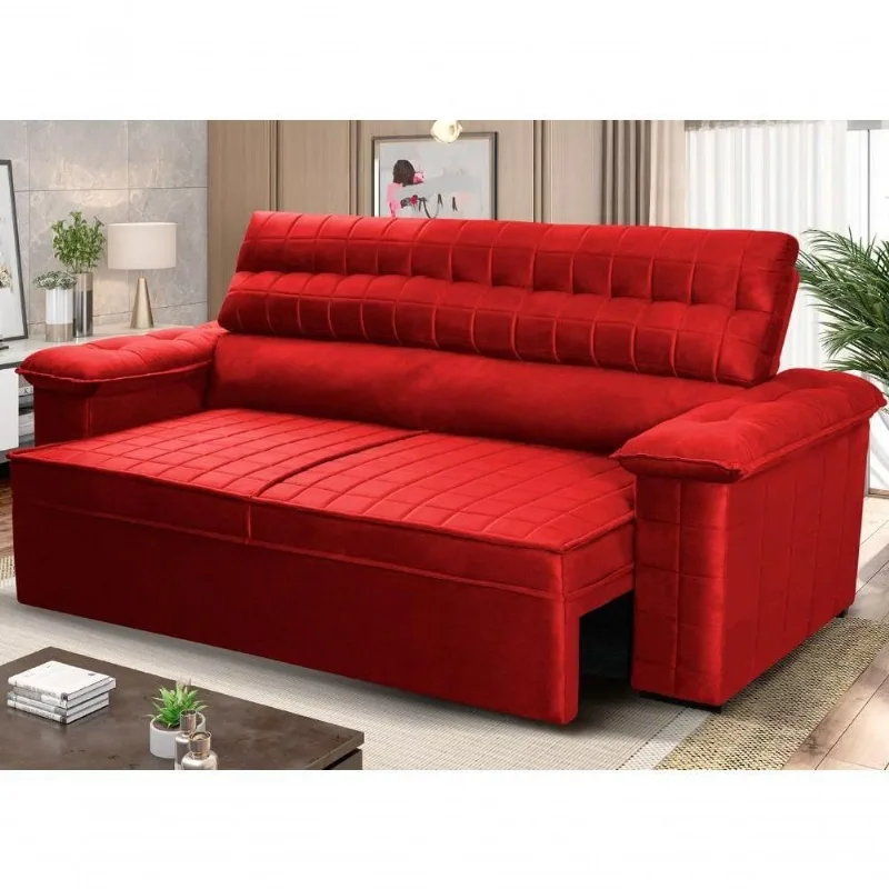 Sofá Retrátil Reclinável 2 Lugares Com Molas 1,50m Quantum Suede Velut Vermelho - King House - king