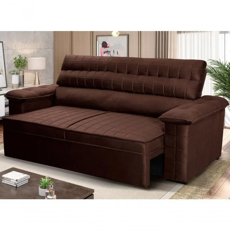 Sofá Retrátil Reclinável 2 Lugares Com Molas 1,50m Quantum Suede Velut Marrom - King House - king