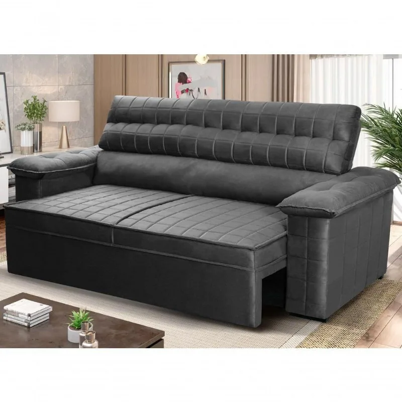 Sofá Retrátil Reclinável 2 Lugares Com Molas 1,50m Quantum Suede Velut Cinza - King House - king