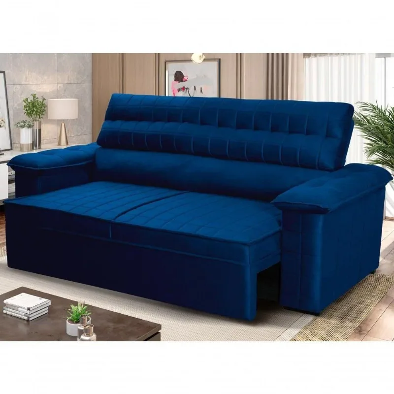 Sofá Retrátil Reclinável 2 Lugares Com Molas 1,50m Quantum Suede Velut Azul - King House - king