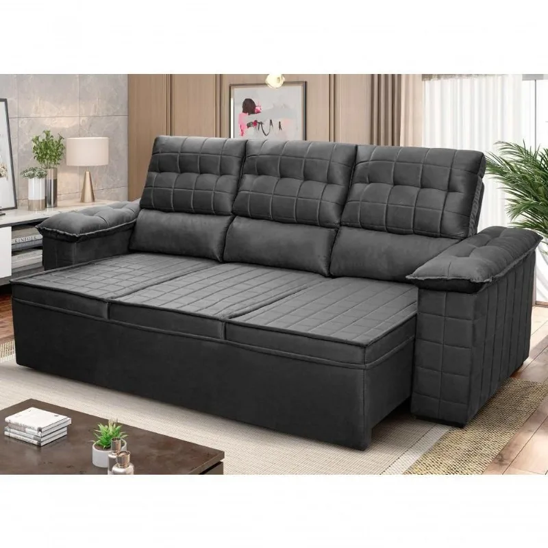 Sofá Retrátil Reclinável 4 Lugares Com Molas 2,30m Quantum Suede Velut Cinza - King House - king