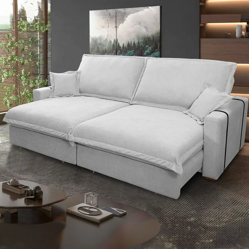 Sofá Retrátil Reclinável Nairobi 2,38m Cinza Bouclê - King House