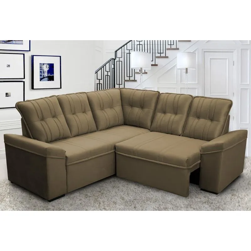 Sofá Canto London Bege Suede Velut - King House
