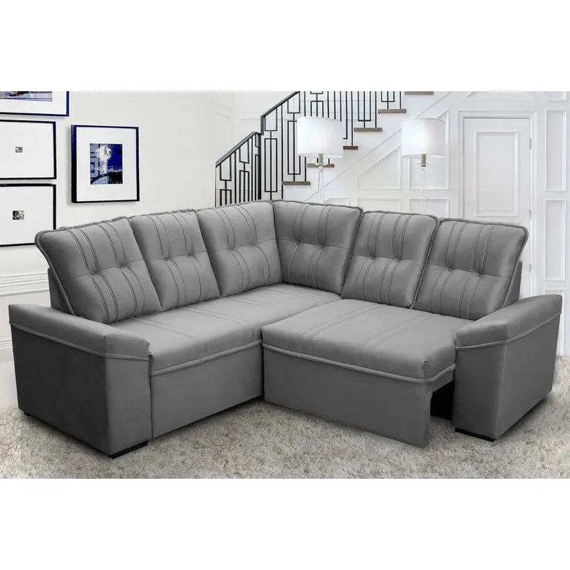 Sofá Canto London Cinza Suede Velut - King House