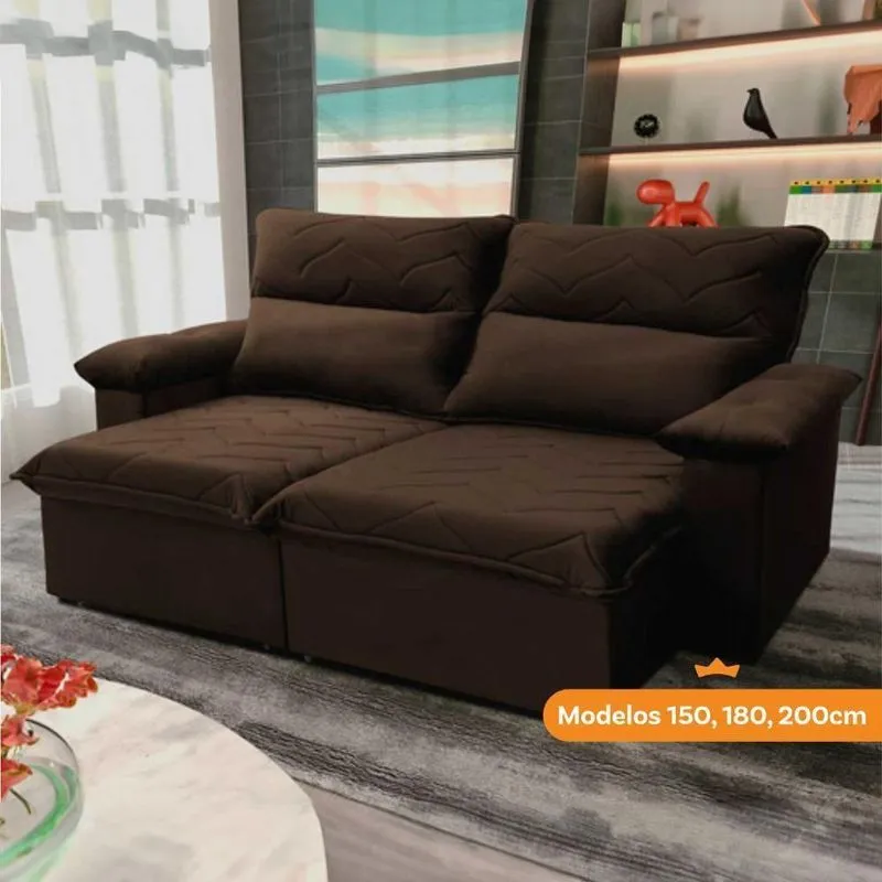 Sofá Retrátil Reclinável Paris 1,50m Suede Velut Marrom Molas No Assento - King House