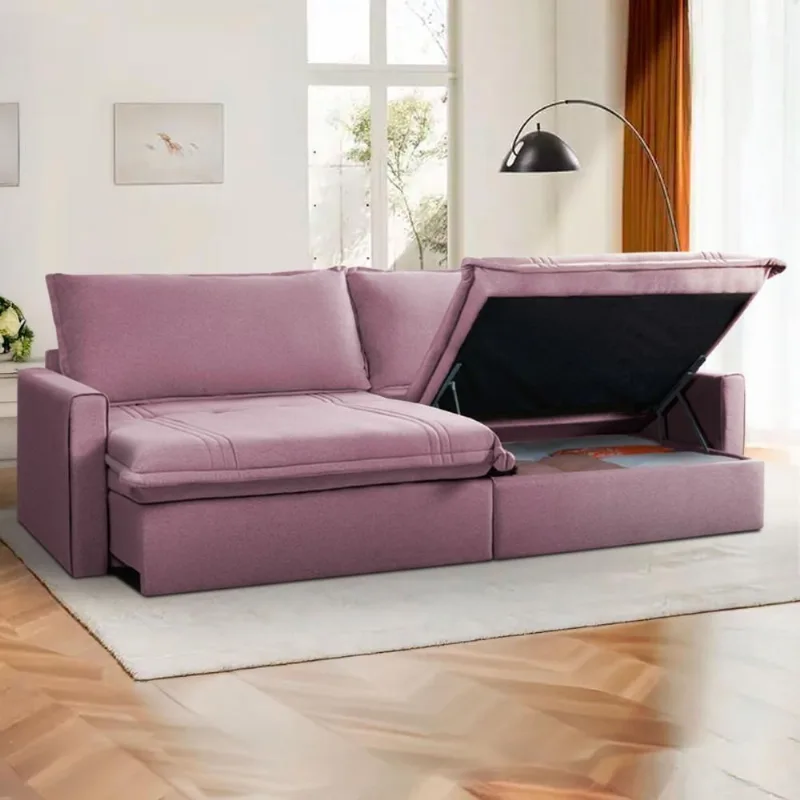 Sofá Cama Baú Ravello Sem Caixa 2,26m Linho Rose 3 Lugares