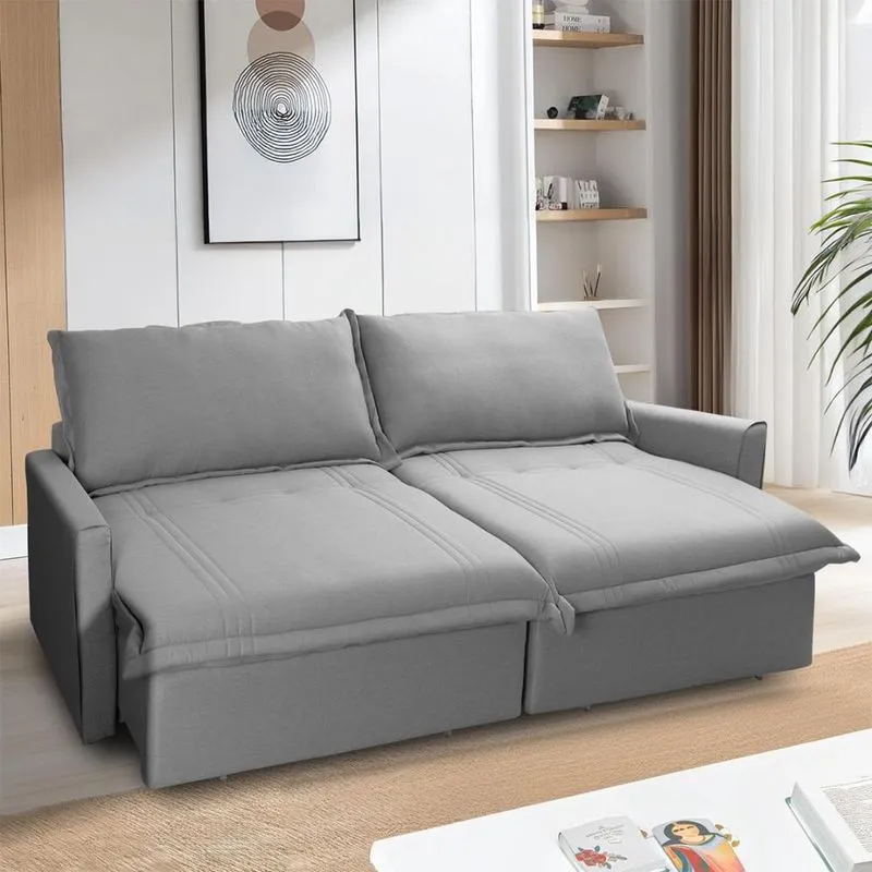 Sofá Cama Baú Ravello Sem Caixa 2,26m Linho Cinza 3 Lugares