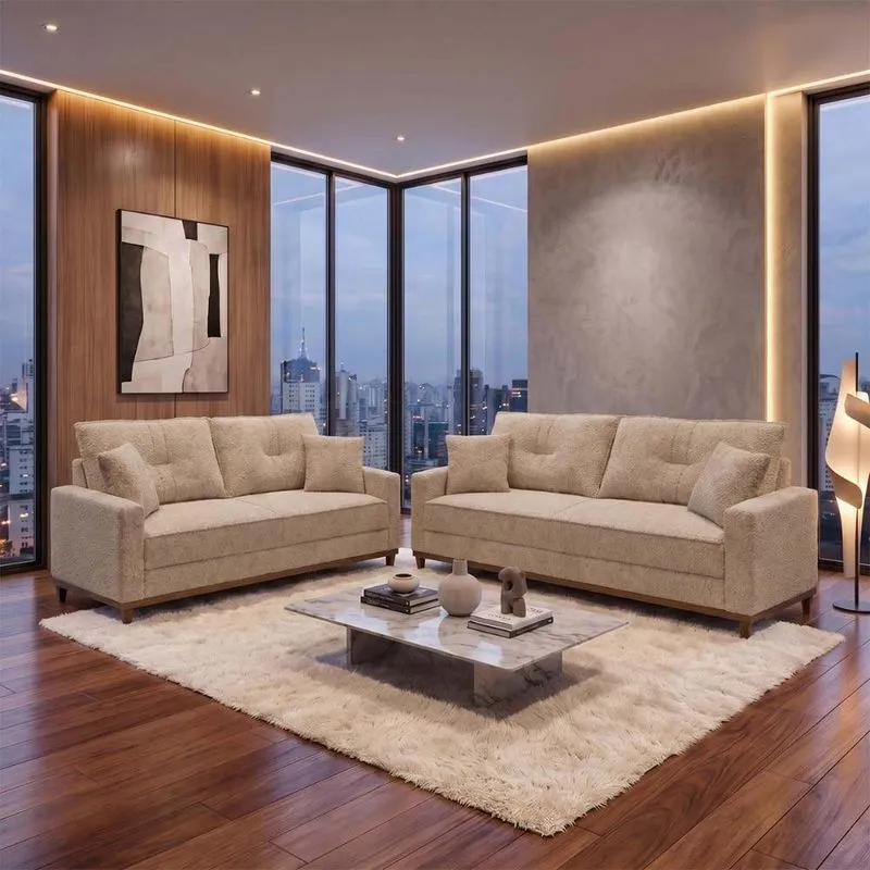 Sofá Living 5 Lugares 150cm Bege Bouclê King House