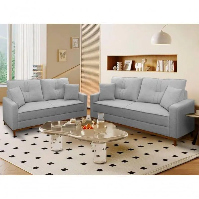 Conjunto De Sofá Living 5 Lugares 380cm Cinza Bouclê King House