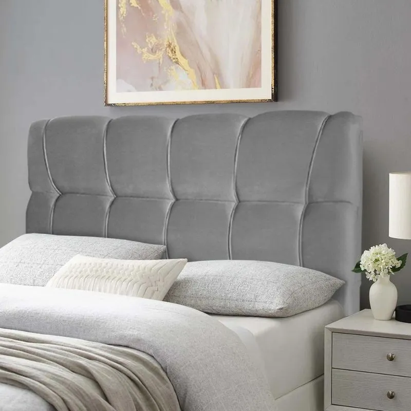 Cabeceira Luna Cama Box King 195cm Suede Velut Cinza - King House Cabeceira Cama Box King 195cm Suede Velut Cinza - King House