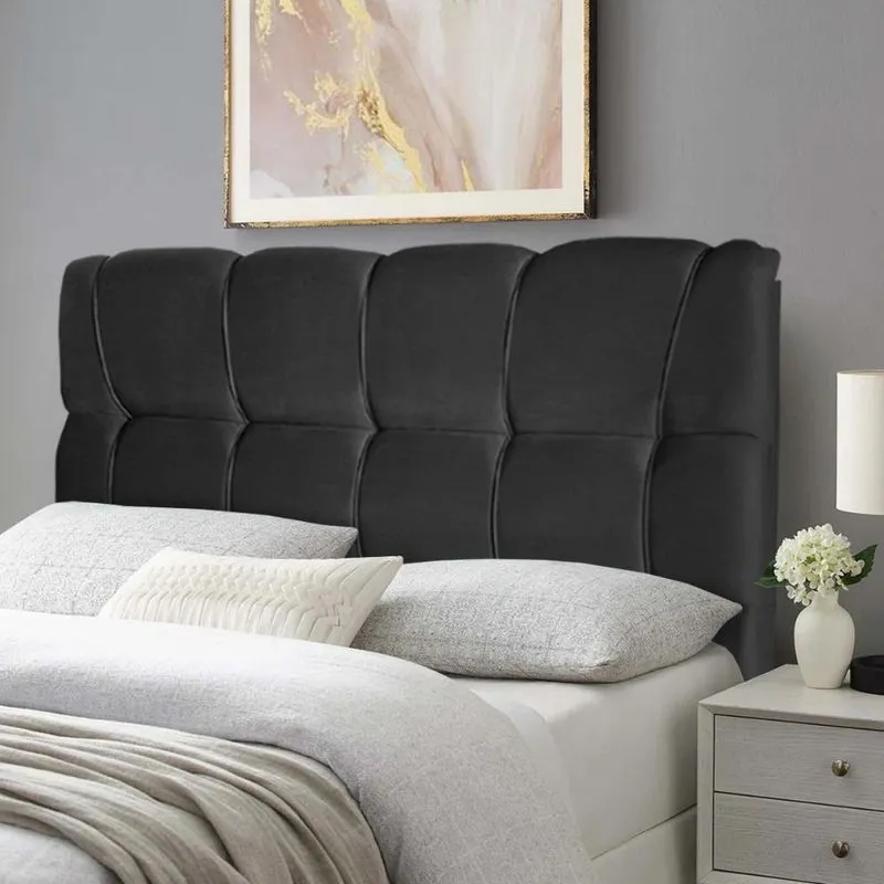 Cabeceira Luna Cama Box King 195cm Suede Velut Preto - King House Cabeceira Cama Box King 195cm Suede Velut Preto - King House
