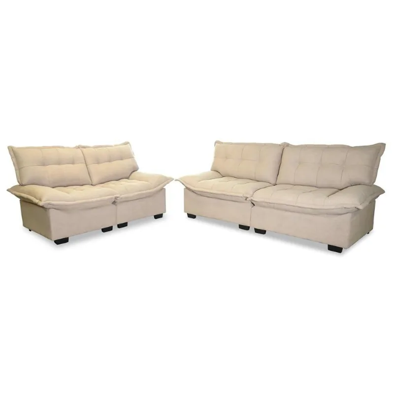 Conjunto Sofá Coliseu 3 E 2 Lugares Bouclê Bege - King House - king