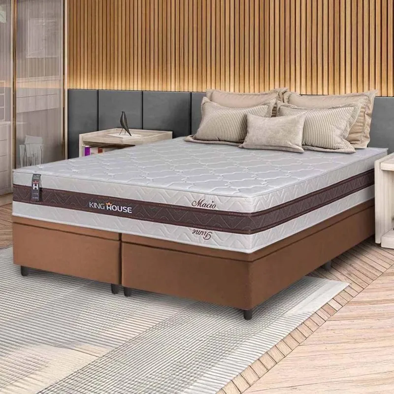 Conjunto Box Baú Marrom Mali Bege Molas Ensacadas King 193x203x77 - King House