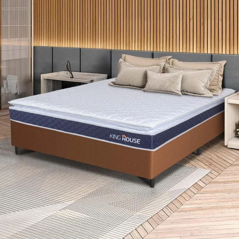 Conjunto Box Marrom Durban Azul Espuma D28 Viúva 128x188x57 - King House