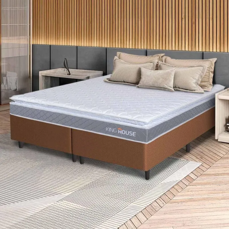 Conjunto Box Marrom Durban Cinza Espuma D28 Queen 158x198x57 - King House