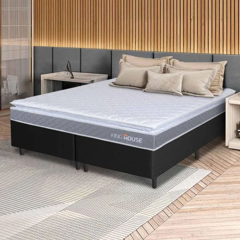 Conjunto Box Preto Durban Cinza Espuma D28 Queen 158x198x57 - King House