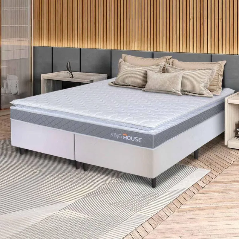 Conjunto Box Branco Durban Cinza Espuma D28 Queen 158x198x57 - King House