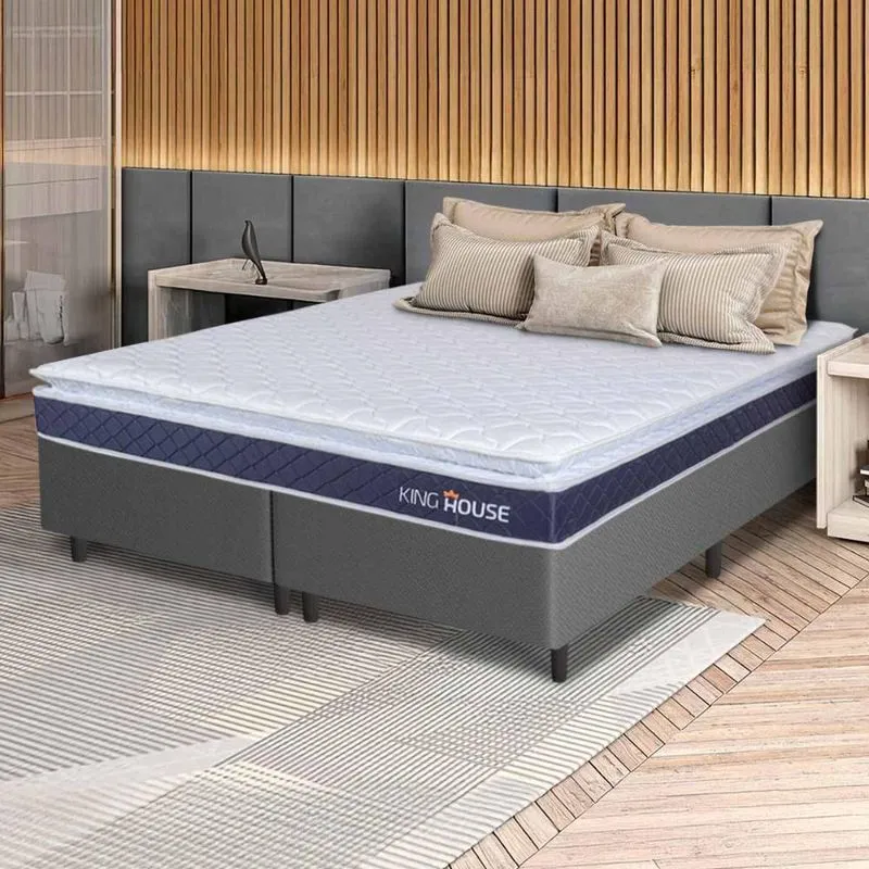 Conjunto Box Cinza Durban Azul Espuma D28 King 193x203x57 - King House