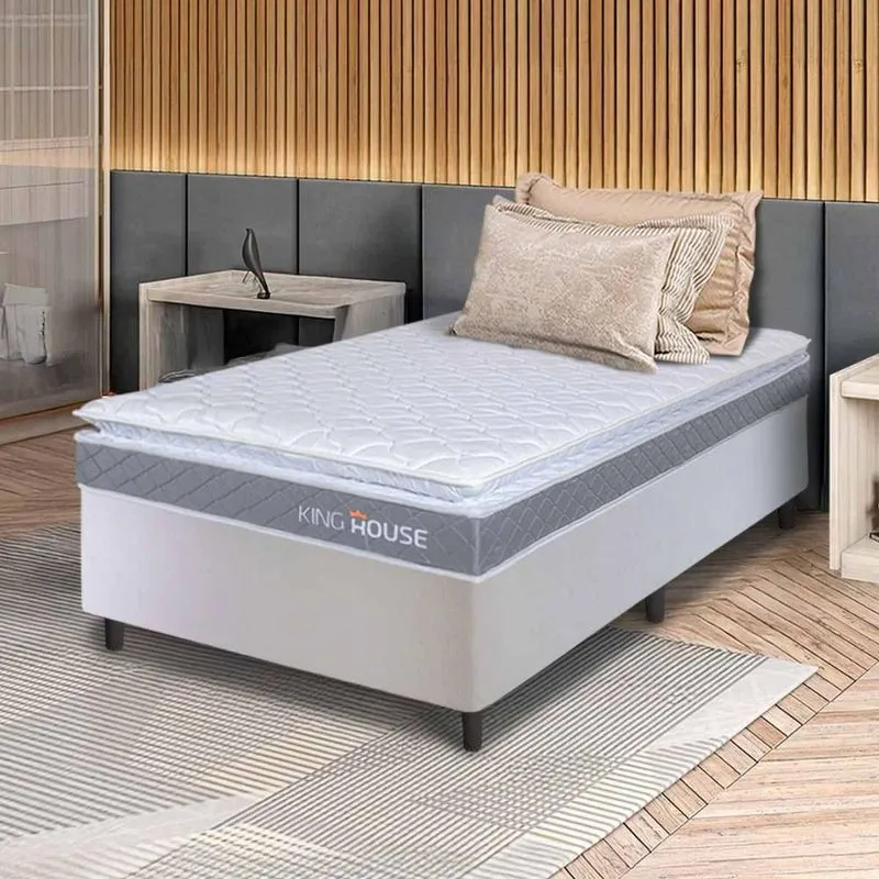 Conjunto Box Branco Durban Cinza Espuma D28 Solteiro 96x203x57 - King House
