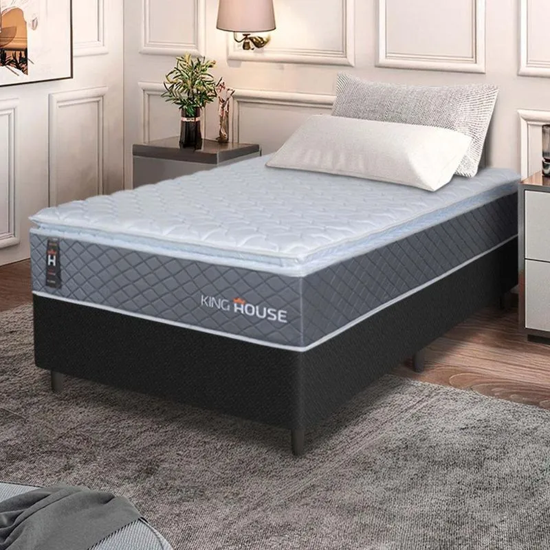Conjunto Box Preto Argel Cinza Espuma D33 Solteiro 96x203x67 - King House