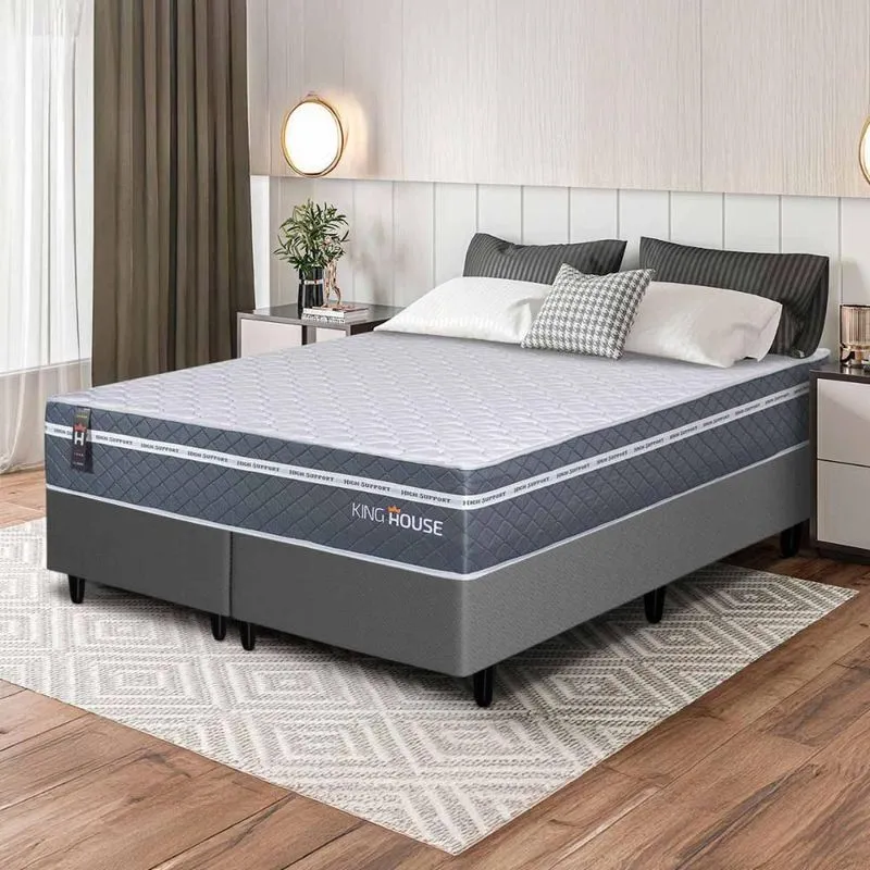 Conjunto Box Cinza Cairo Cinza Molas Ensacadas Queen 158x198x64 - King House