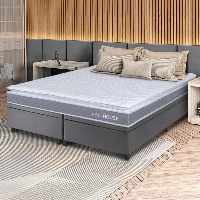 Conjunto Box Baú Cinza Durban Cinza Espuma D28 King 193x203x64 - King House