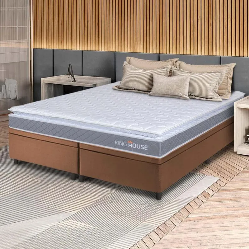 Conjunto Box Baú Marrom Durban Cinza Espuma D28 Queen 158x198x64 - King House