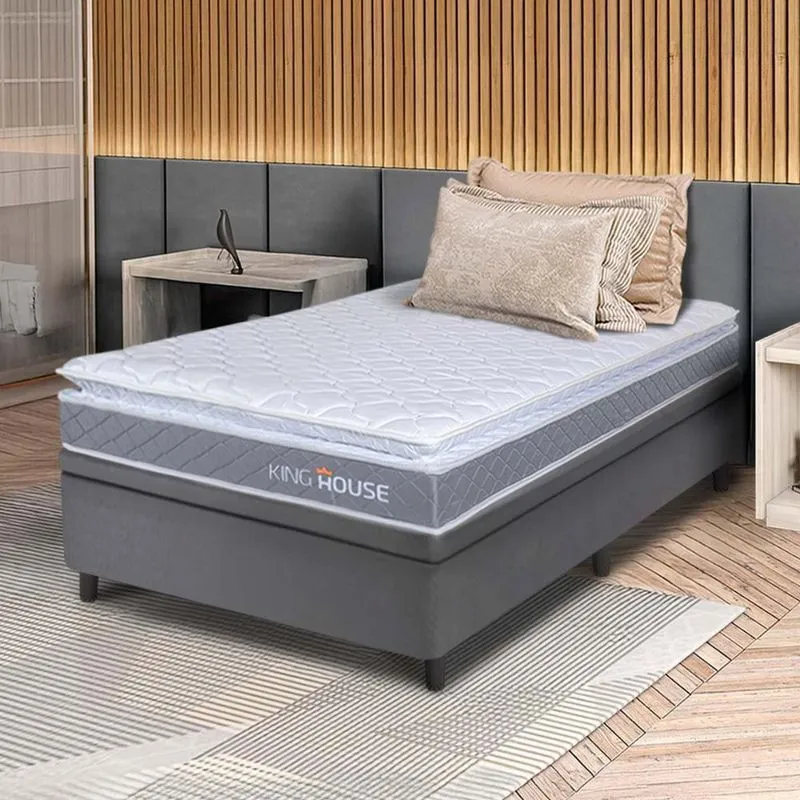 Conjunto Box Baú Cinza Durban Cinza Espuma D28 Solteiro 96x203x64 - King House