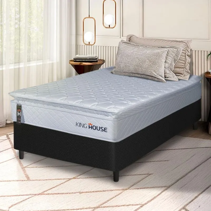 Conjunto Box Preto Luanda Branco Espuma D28 Solteiro 88x188x62 - King House