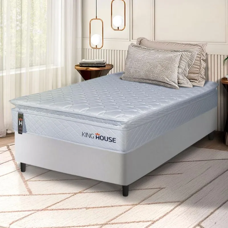 Conjunto Box Branco Luanda Branco Espuma D28 Solteiro 88x188x62 - King House