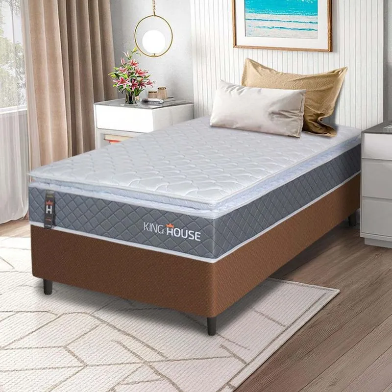 Conjunto Box Marrom Luanda Cinza Espuma D28 Solteiro 88x188x62 - King House