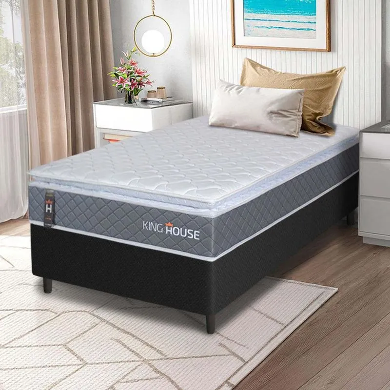 Conjunto Box Preto Luanda Cinza Espuma D28 Solteiro 88x188x62 - King House