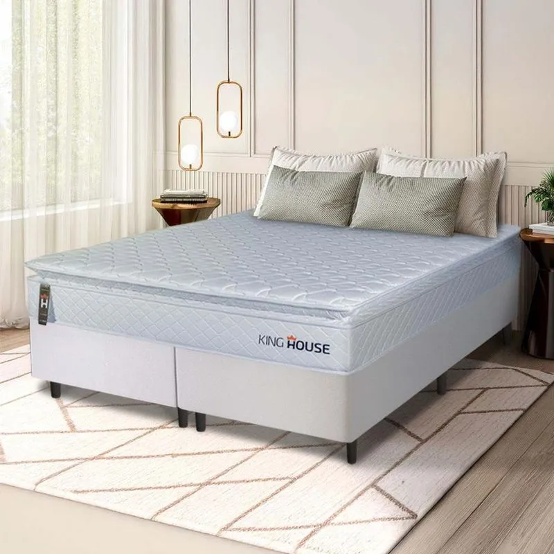 Conjunto Box Branco Luanda Branco Espuma D28 Queen 158x198x62 - King House