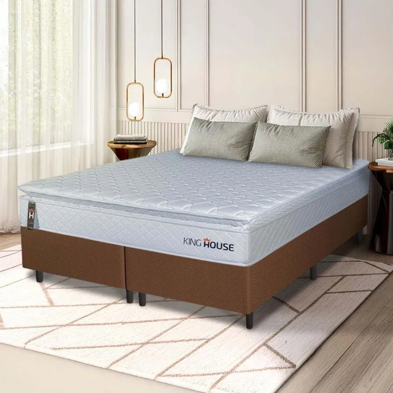 Conjunto Box Marrom Luanda Branco Espuma D28 King 193x203x62 - King House