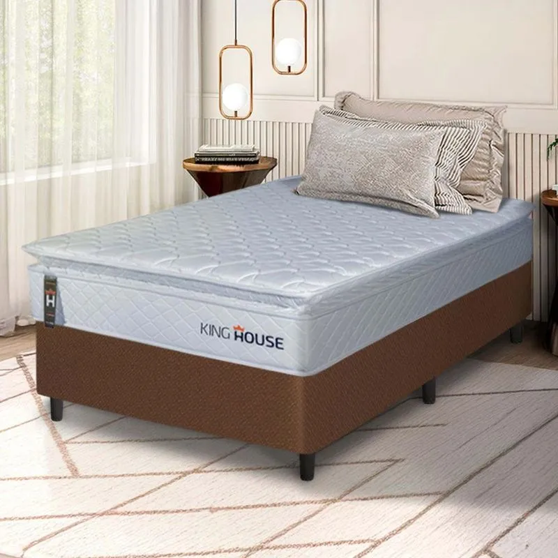 Conjunto Box Marrom Luanda Branco Espuma D28 Solteiro 96x203x62 - King House