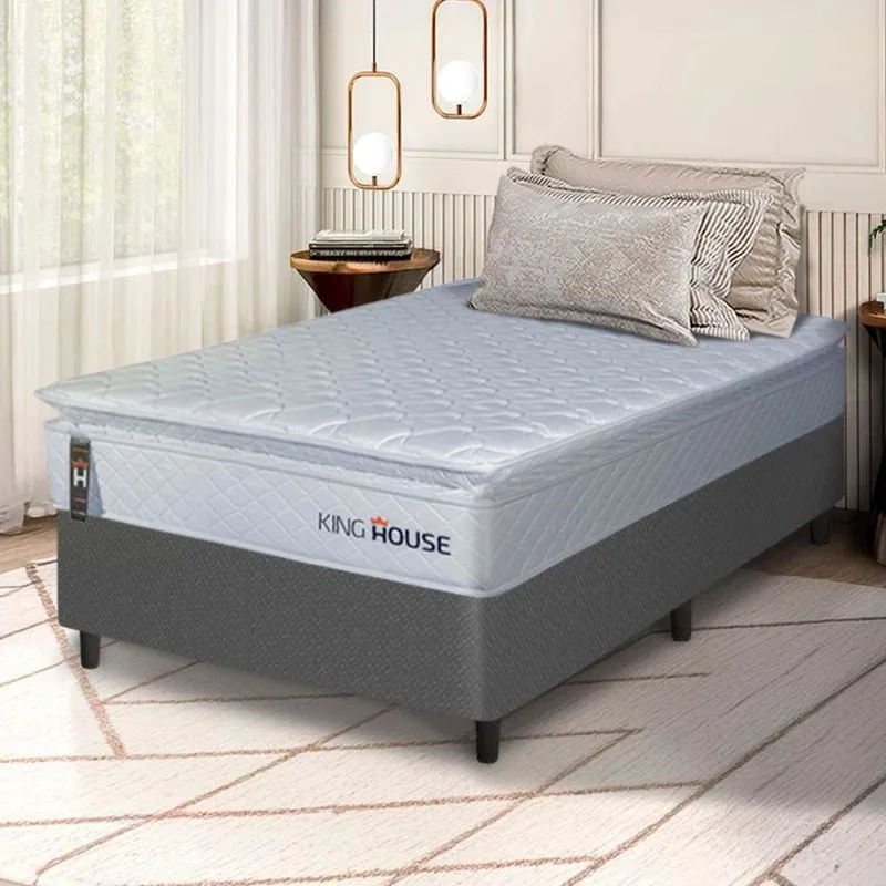 Conjunto Box Cinza Luanda Branco Espuma D28 Solteiro 96x203x62 - King House