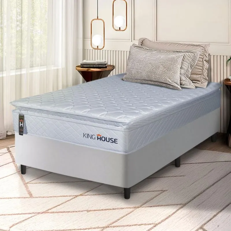 Conjunto Box Branco Luanda Branco Espuma D28 Solteiro 96x203x62 - King House