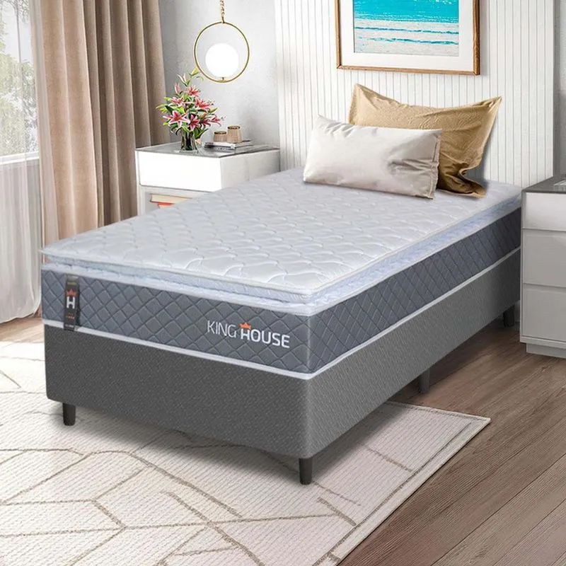 Conjunto Box Cinza Luanda Cinza Espuma D28 Solteiro 96x203x62 - King House