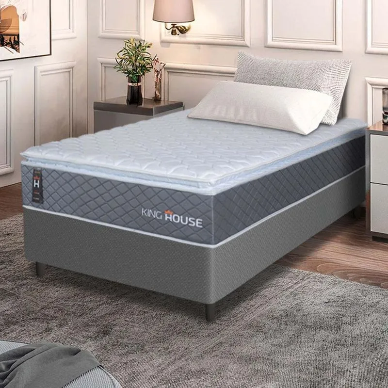Conjunto Box Cinza Argel Cinza Espuma D33 Solteiro 88x188x67 - King House