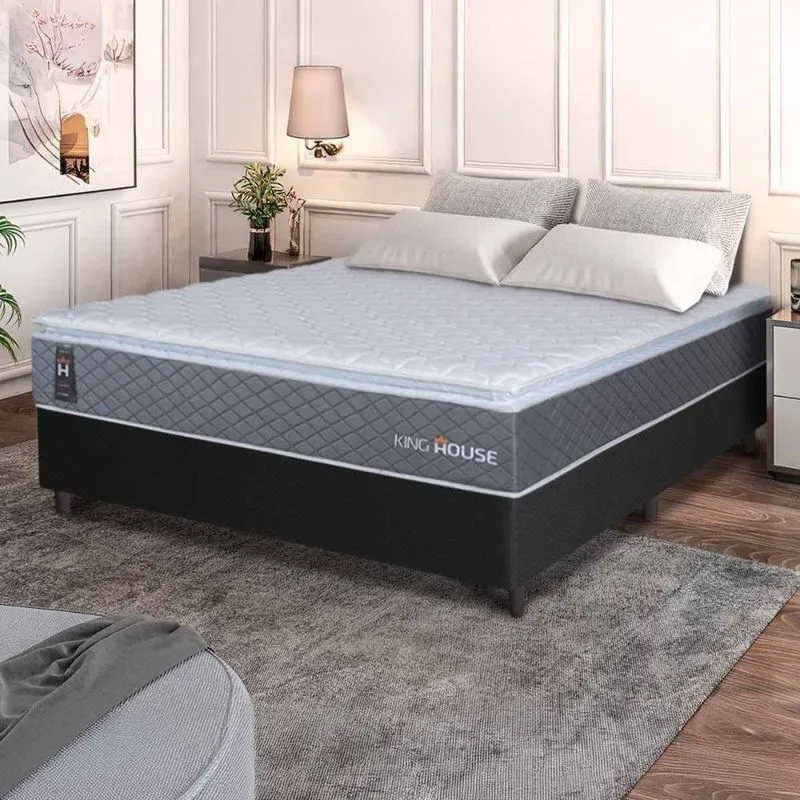 Cama Box Argel Espuma D33 Casal 138x188 Preto King House
