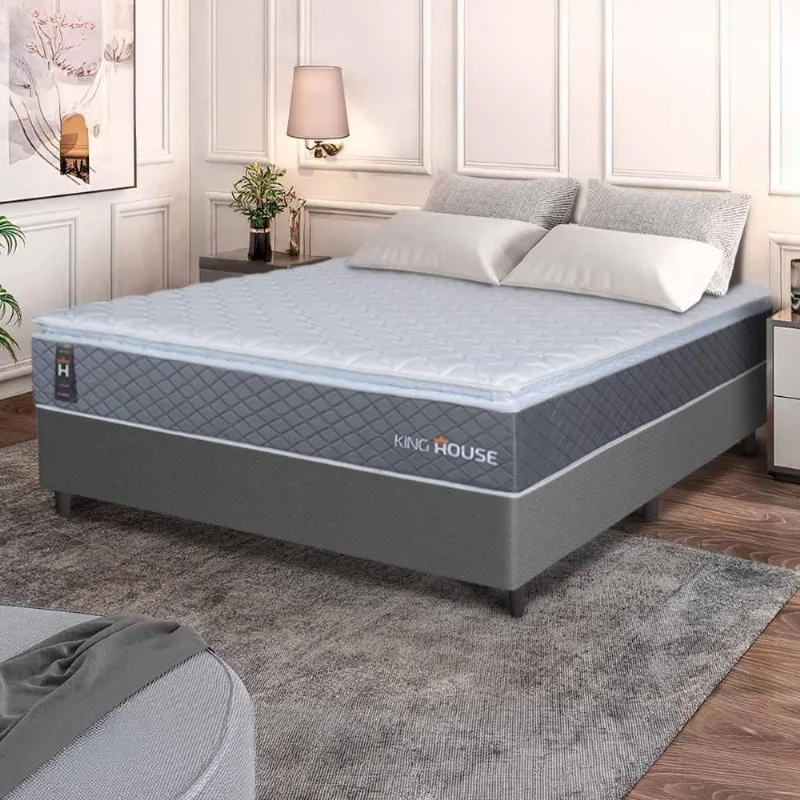 Conjunto Box Argel Espuma D33 Casal 138x188 Cinza King House - king