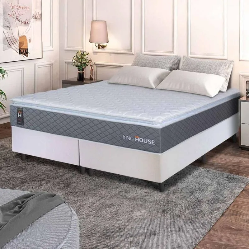 Conjunto Box Branco Argel Cinza Espuma D33 Queen 158x198x67 - King House
