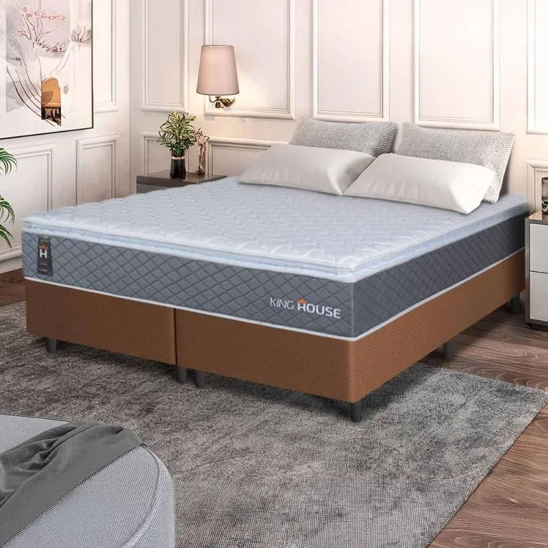 Conjunto Box Marrom Argel Cinza Espuma D33 King 193x203x67 - King House